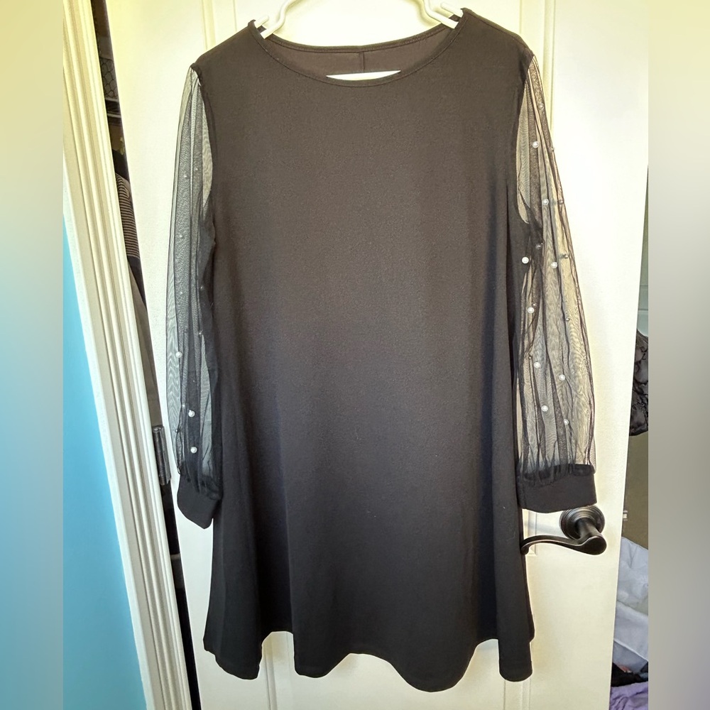 SHEIN Black Dress with Pearls on Sheer Sleeves